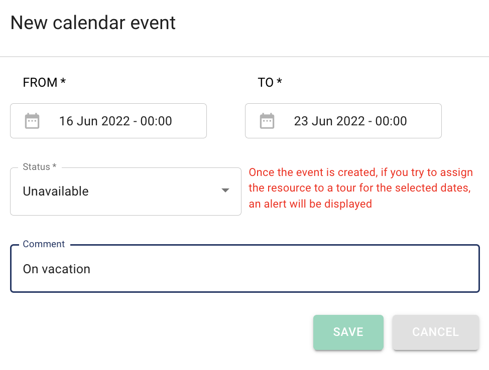 Calendar event